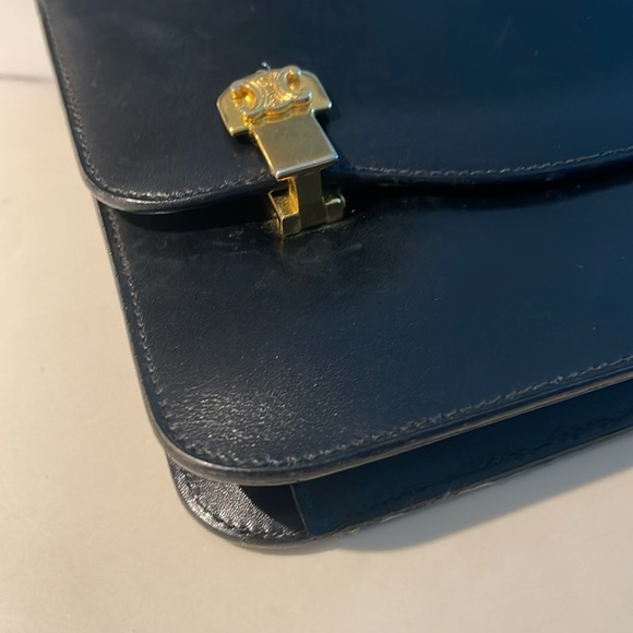 Celine Vintage Box Calf Macadam Logo 2Way Chain Shoulder Clutch RARE - Picture 9 of 14